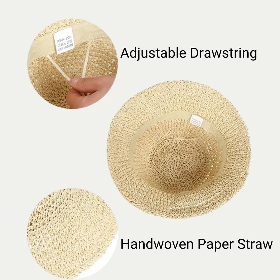 Womens Floppy Straw Sun Hat Packable Wide Brim Summer Beach Hat Foldable Crochet Bucket Hats