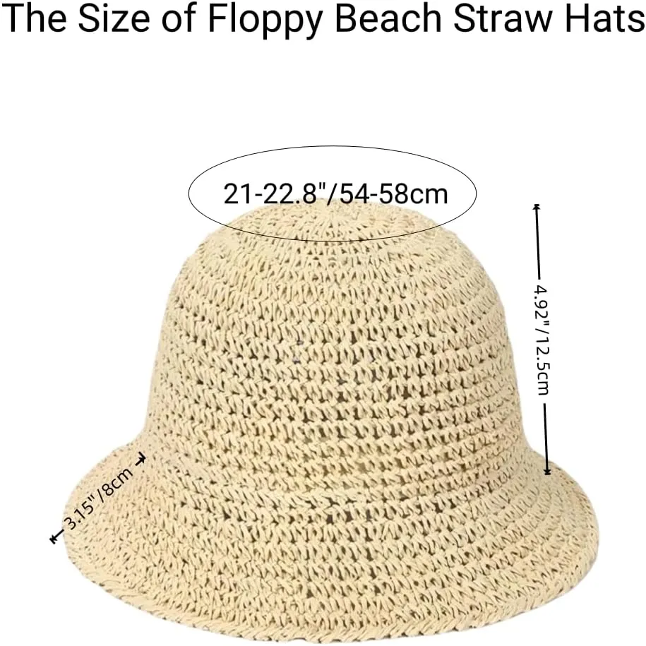 Womens Floppy Straw Sun Hat Packable Wide Brim Summer Beach Hat Foldable Crochet Bucket Hats