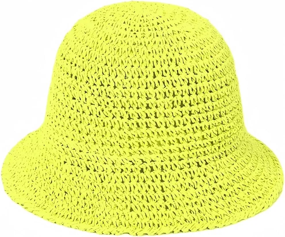 Womens Floppy Straw Sun Hat Packable Wide Brim Summer Beach Hat Foldable Crochet Bucket Hats