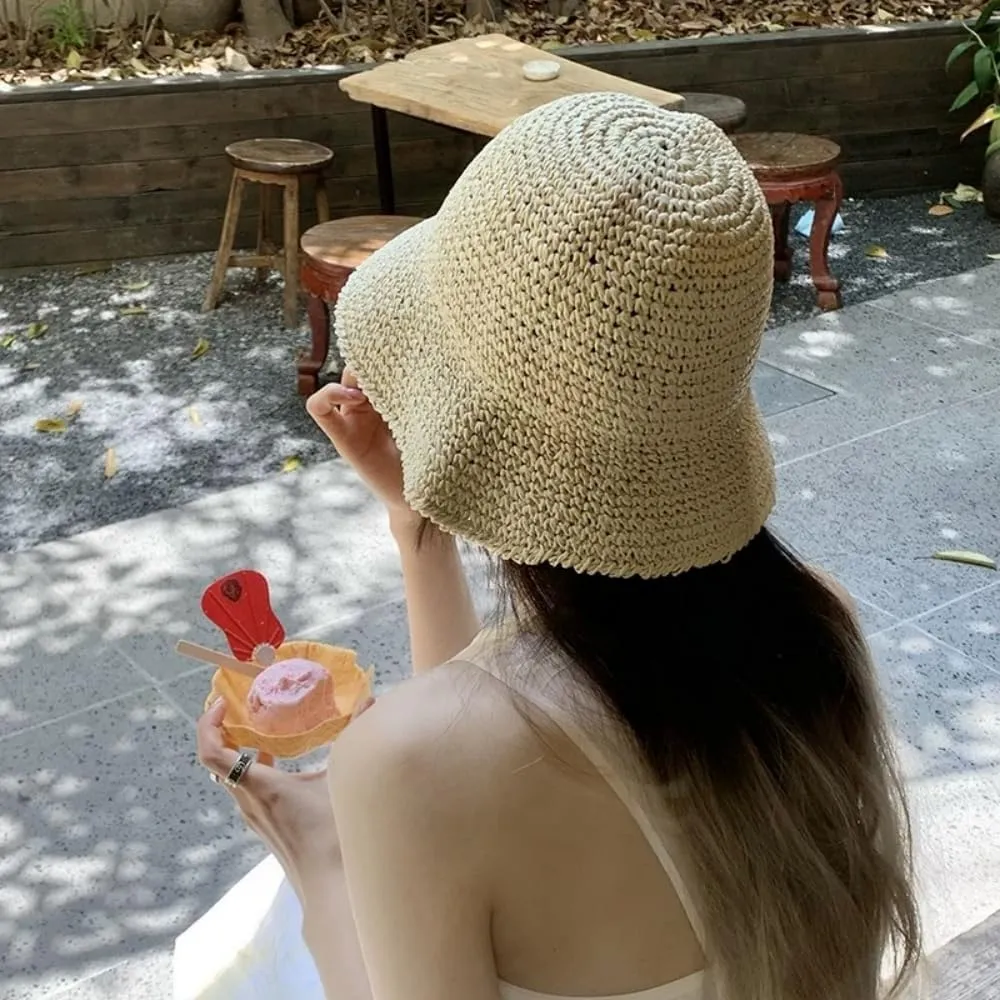 Womens Floppy Straw Sun Hat Packable Wide Brim Summer Beach Hat Foldable Crochet Bucket Hats
