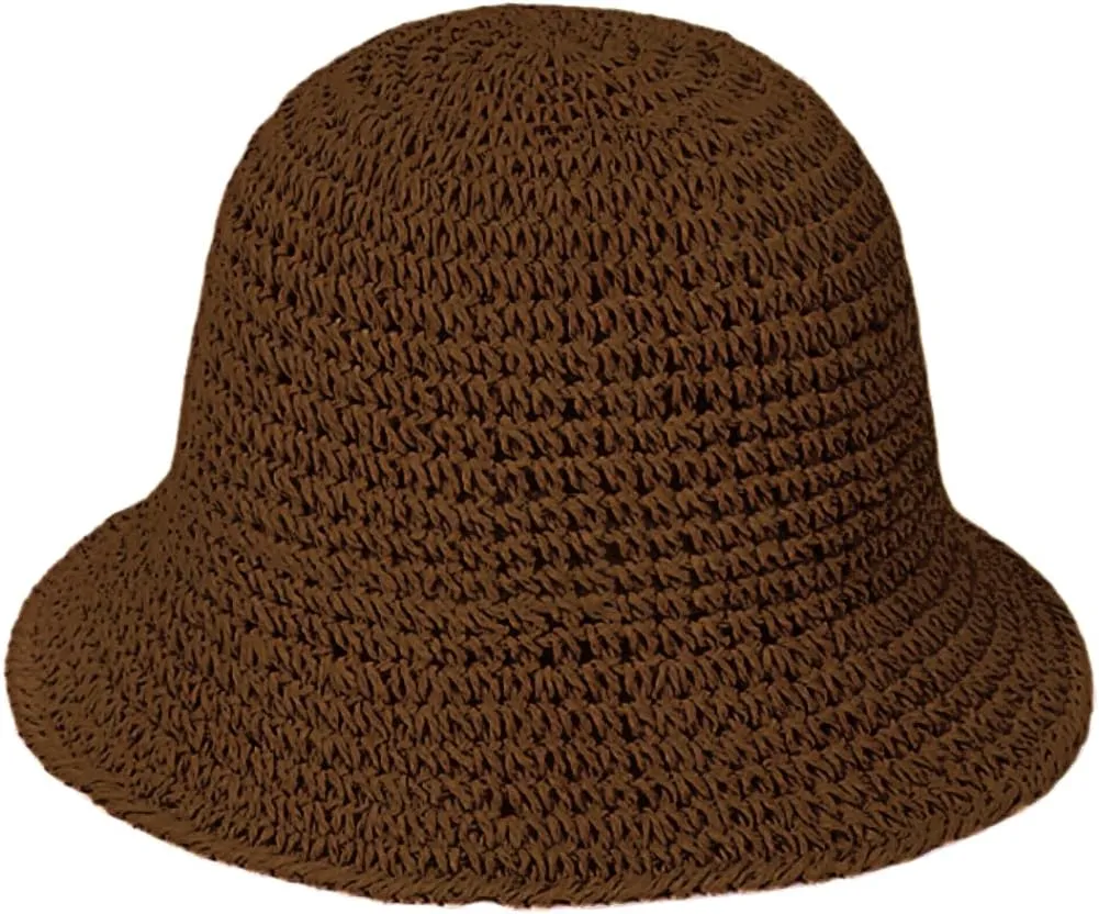 Womens Floppy Straw Sun Hat Packable Wide Brim Summer Beach Hat Foldable Crochet Bucket Hats