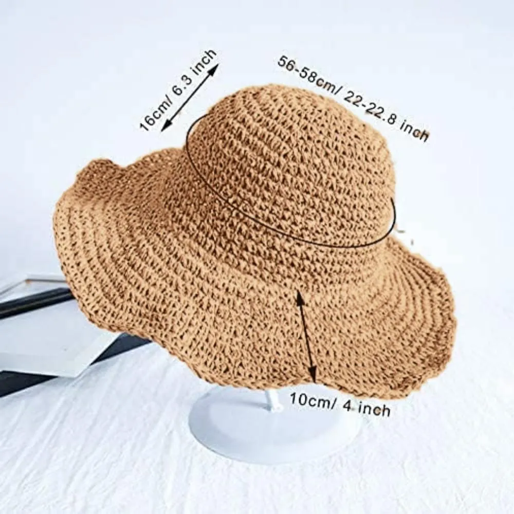 Womens Floppy Straw Sun Hat Packable Wide Brim Summer Beach Hat Foldable Crochet Bucket Hats