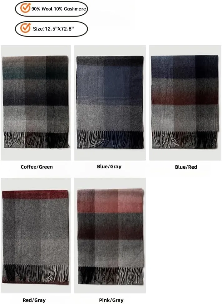 Wool Scarf for Men, Scarves Winter Wool blend Cashmere,Lattice,Checker with Gift Box