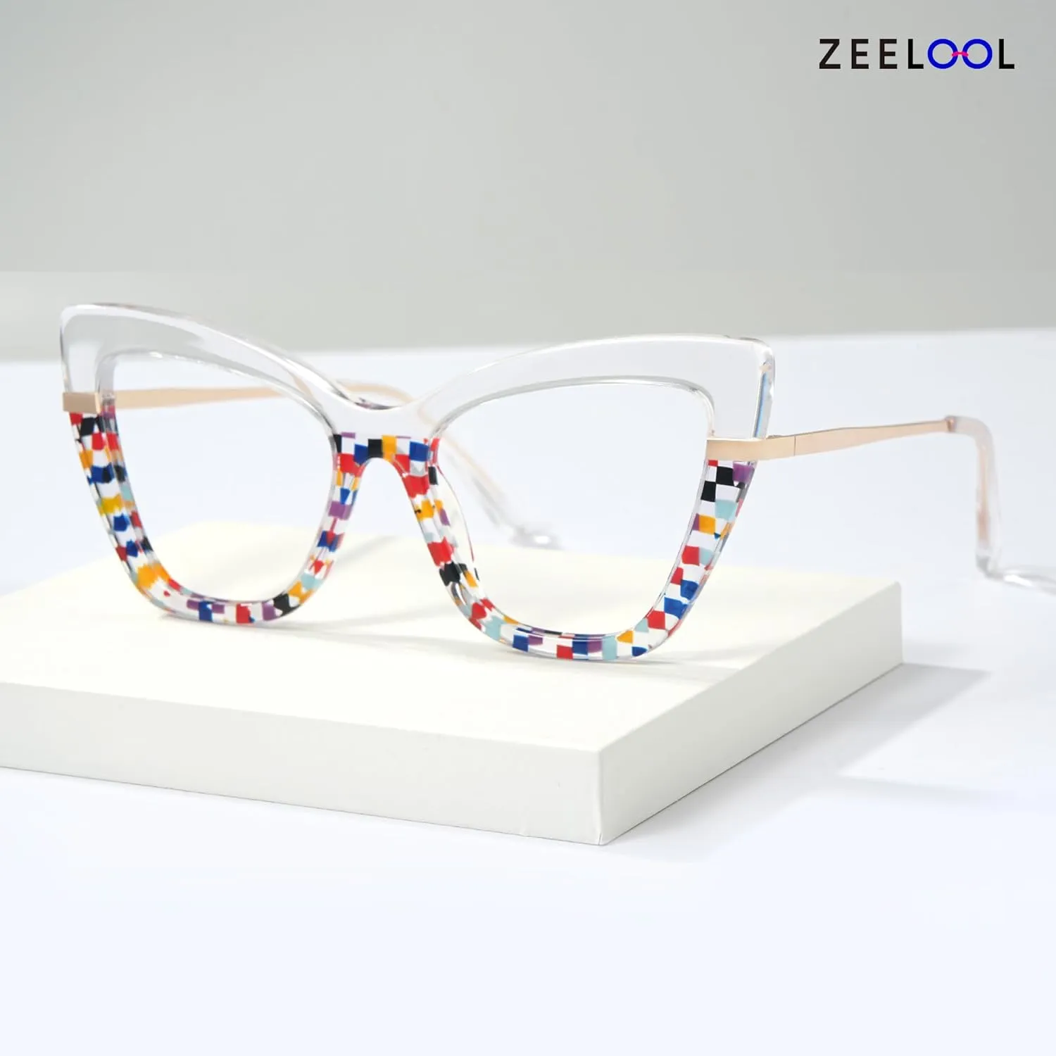 Zeelool Cat Eye Glasses Frame for Women, Vintage Eyeglasses Frame Eyewear with Non-prescription Clear Lens Steey ZWA365460