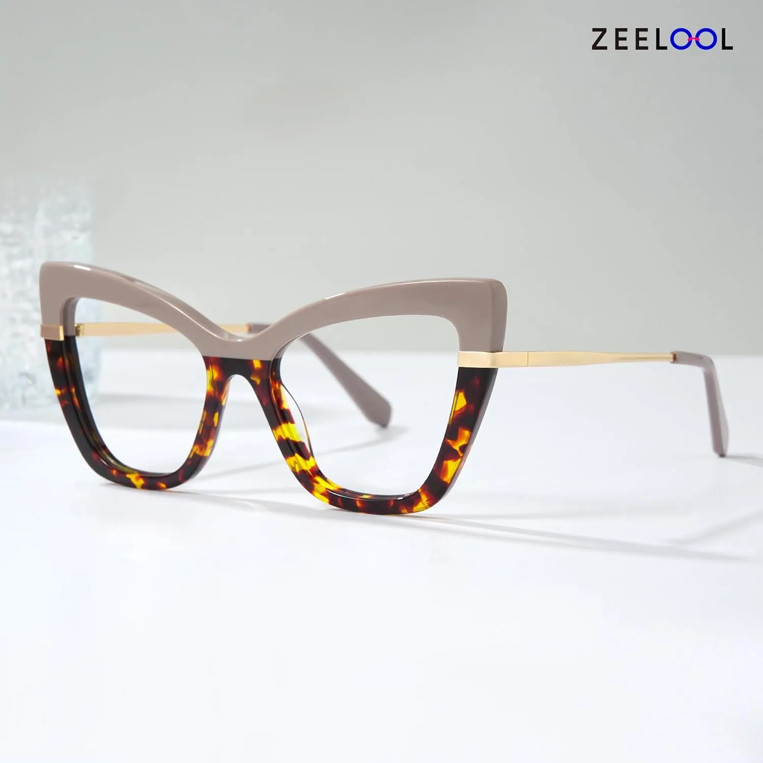Zeelool Cat Eye Glasses Frame for Women, Vintage Eyeglasses Frame Eyewear with Non-prescription Clear Lens Steey ZWA365460