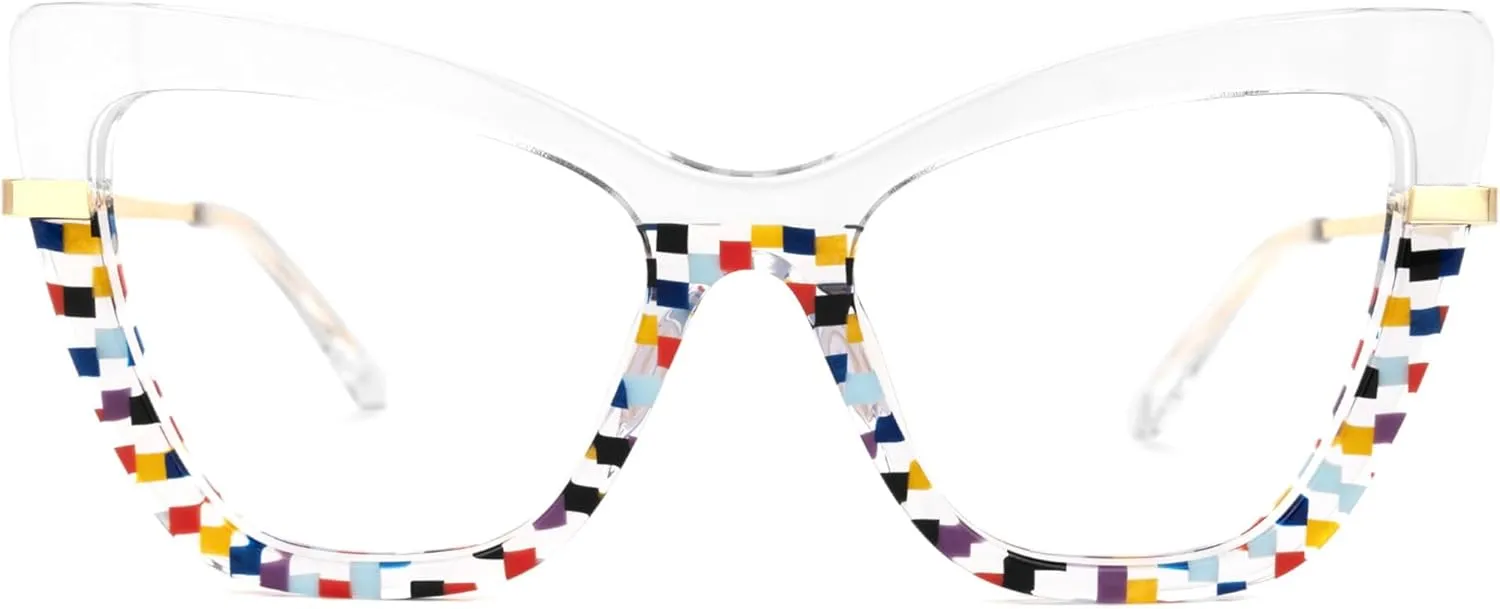Zeelool Cat Eye Glasses Frame for Women, Vintage Eyeglasses Frame Eyewear with Non-prescription Clear Lens Steey ZWA365460