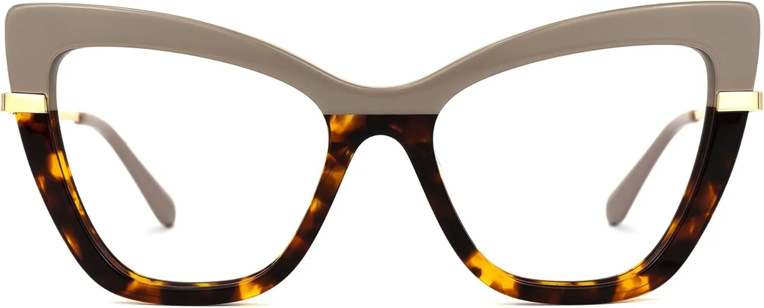 Zeelool Cat Eye Glasses Frame for Women, Vintage Eyeglasses Frame Eyewear with Non-prescription Clear Lens Steey ZWA365460